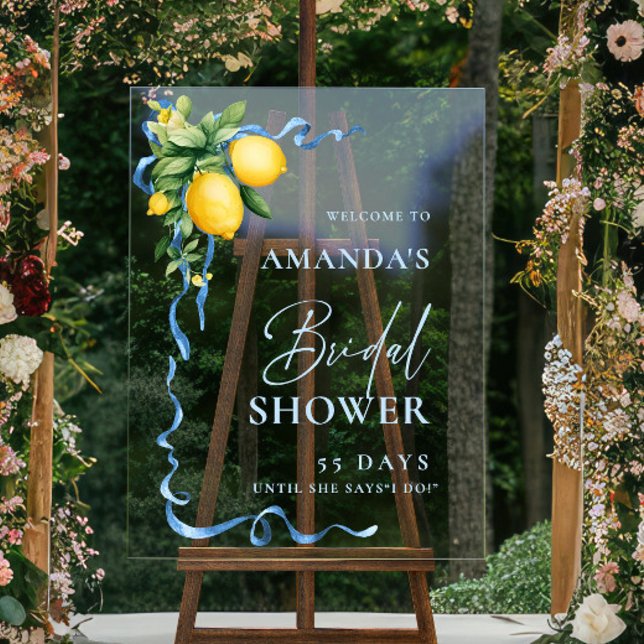 Watercolor Lemon Blue Ribbon WELCOME Bridal Shower Acrylic Sign (Creator Uploaded)