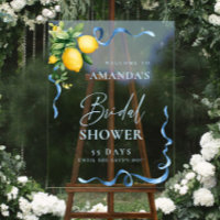 Watercolor Lemon Blue Ribbon WELCOME Bridal Shower