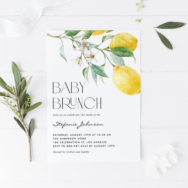 Watercolor Lemon Bouquet Summer Baby Brunch Invitation (Creator Uploaded)