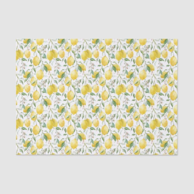 Watercolor Lemon Bouquet Summer Pattern Tissue Paper (Front)