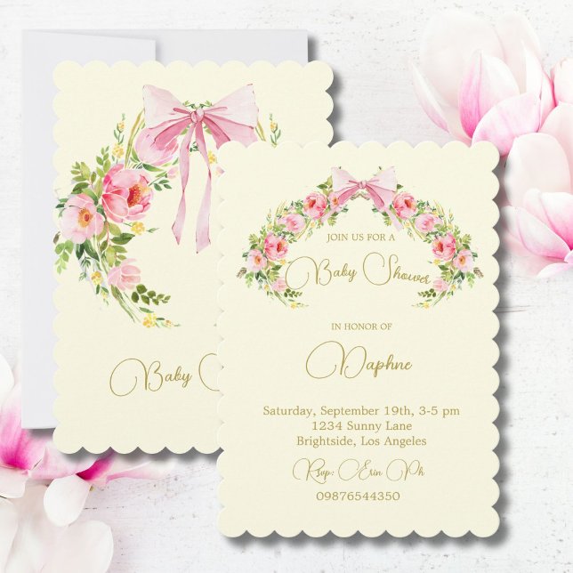 Watercolor Lemon Bow Floral Baby Shower  Invitation (Creator Uploaded)