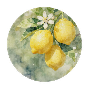 Watercolor Lemon Branch Botanical Summer Cutting Board