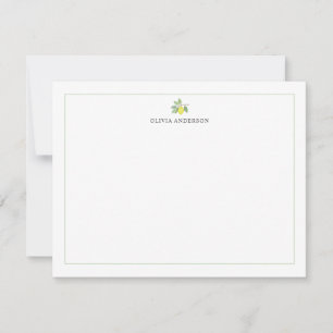 Watercolor Lemon Branch Green Border Personalized Card