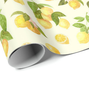 Watercolor Lemon Branches with Blossoms Pattern Wrapping Paper