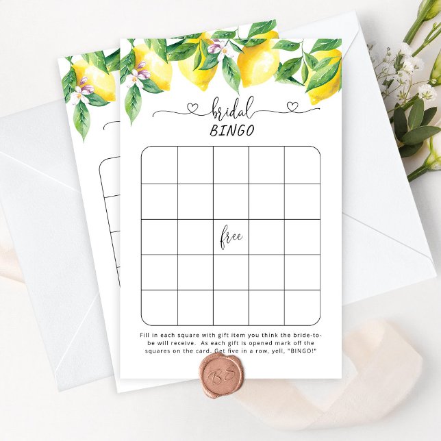Watercolor lemon bridal shower bingo game (Creator Uploaded)