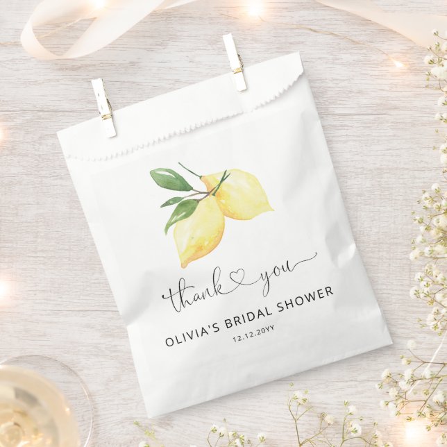Watercolor Lemon Bridal Shower Favor Bags (Clipped)