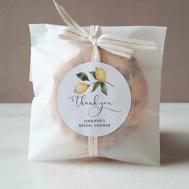 Watercolor lemon bridal shower favors classic round sticker (Creator Uploaded)