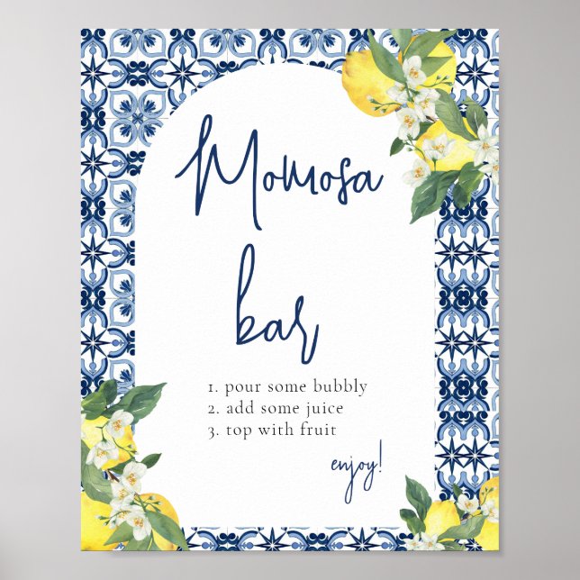 Watercolor Lemon Bridal Shower Mimosa Bar Poster (Front)