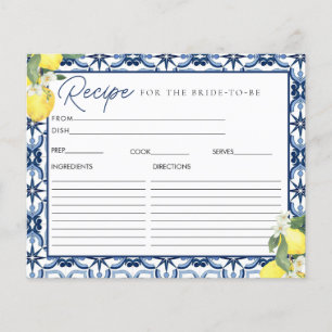 Watercolor Lemon Bridal Shower Recipe Card