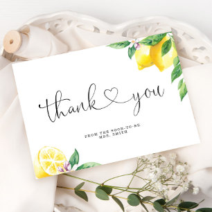 Watercolor lemon bridal shower thank you card