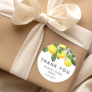 Watercolor Lemon Bridal Shower Thank You Classic Round Sticker