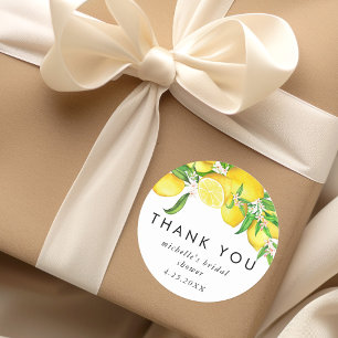 Watercolor Lemon Bridal Shower Thank You Classic Round Sticker