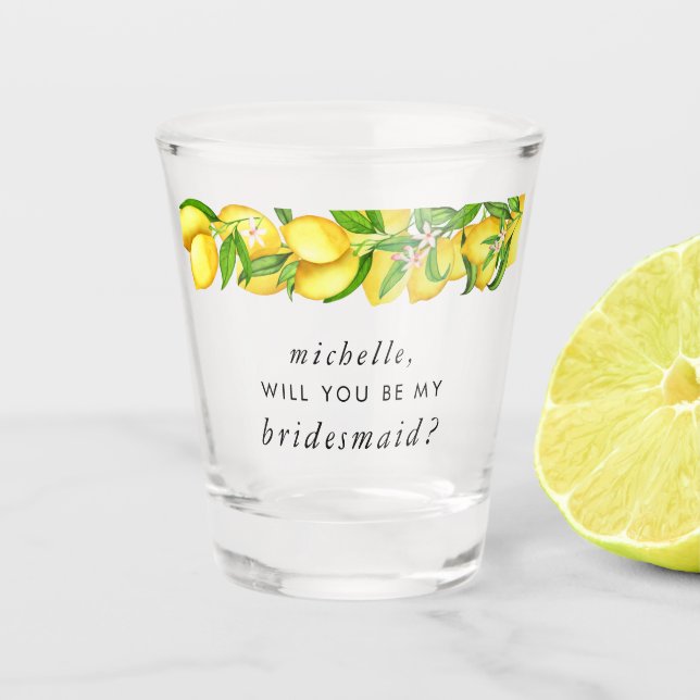 Watercolor Lemon Bridal Shower - The Bridesmaid Shot Glass (Front)