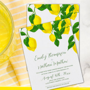 Watercolor Lemon Bright Yellow Citrus Wedding Invitation