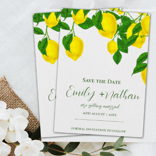 Watercolor Lemon Bright Yellow Citrus Wedding Save The Date