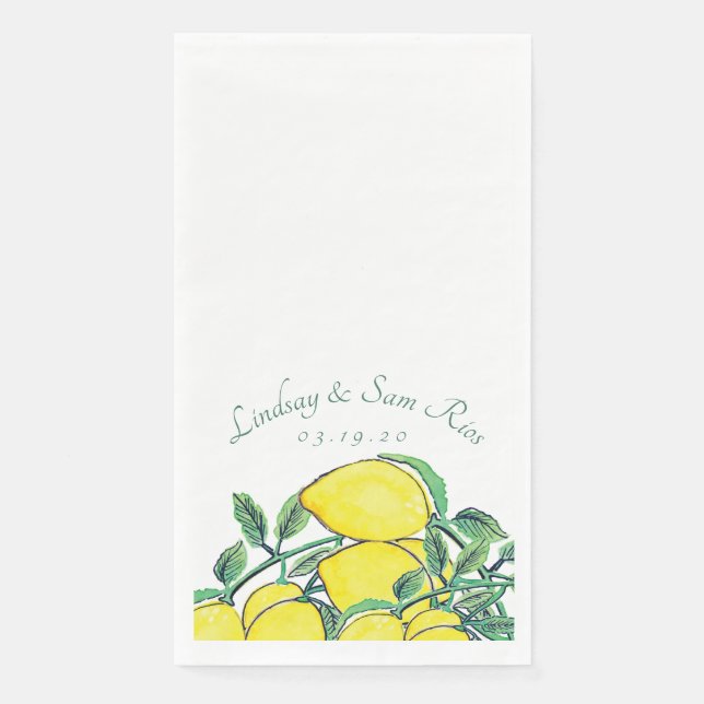 Watercolor Lemon  Bunch Citrus Yellow Wedding  Napkin (Front)