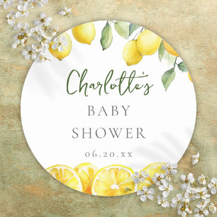 Watercolor Lemon Citrus Baby Shower Favour Classic Round Sticker