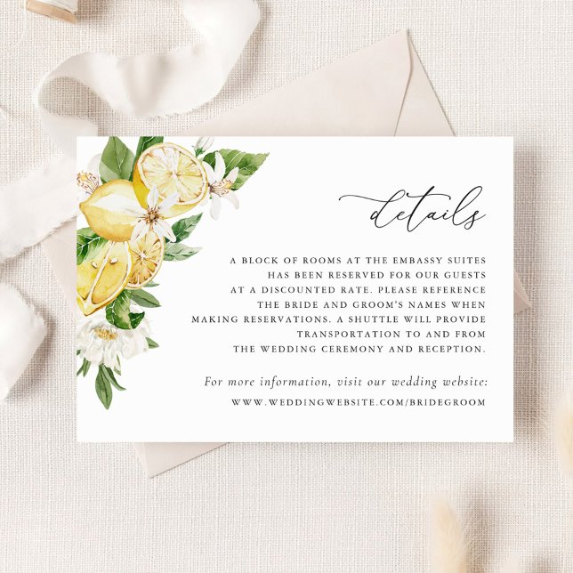 Watercolor Lemon Citrus Blossom Greenery Details Invitation (Creator Uploaded)