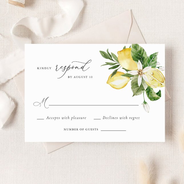 Watercolor Lemon Citrus Blossom Greenery RSVP Invitation (Creator Uploaded)