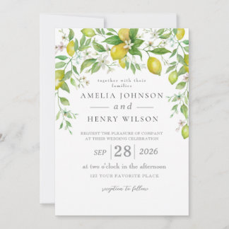Watercolor Lemon Citrus Fruit Wedding Invitation