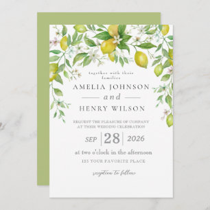 Watercolor Lemon Citrus Fruit Wedding Invitation