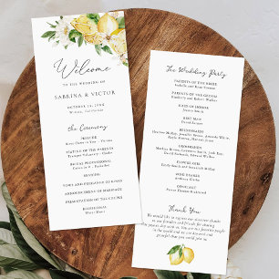 Watercolor Lemon Citrus Greenery Floral Wedding Programme