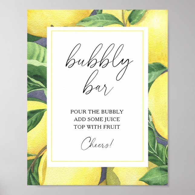 Watercolor lemon citrus modern - bubbly bar poster (Front)