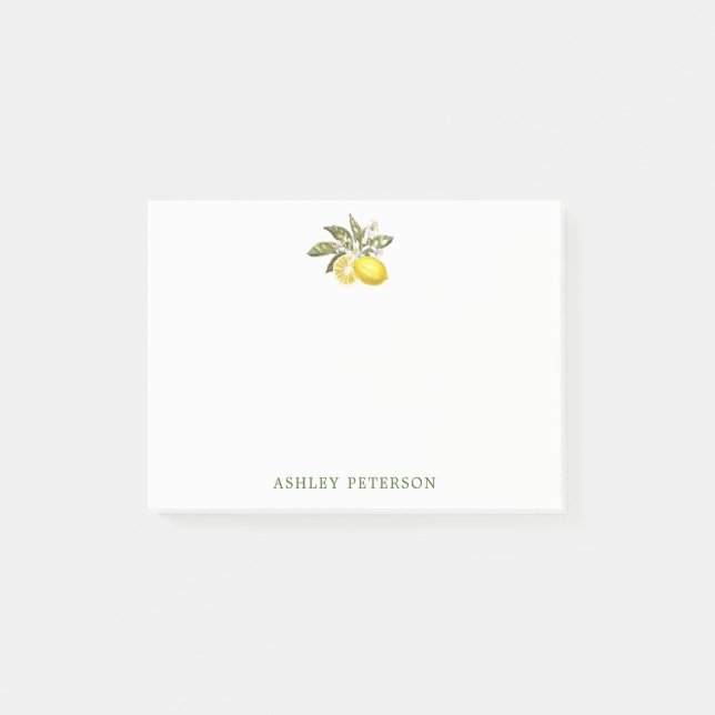 Watercolor Lemon Citrus Personalised Post-it Notes (Front)