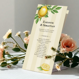 Watercolor Lemon Citrus Rustic Wedding Program Menu