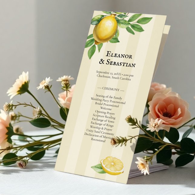 Watercolor Lemon Citrus Rustic Wedding Program Menu (Creator Uploaded)