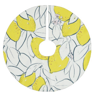 Watercolor Lemon Citrus Seamless Pattern Brushed Polyester Tree Skirt