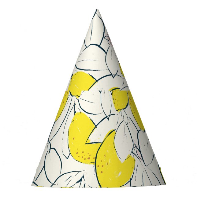Watercolor Lemon Citrus Seamless Pattern Party Hat (Front)