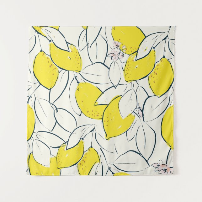 Watercolor Lemon Citrus Seamless Pattern Tapestry (Front)