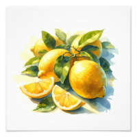 Watercolor Lemon Citrus Vibrant Fruit Kitchen Art