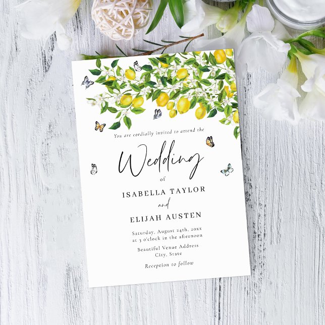 Watercolor Lemon Citrus Wedding Invitation (Creator Uploaded)