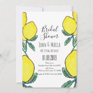 Watercolor Lemon Citrus Yellow Bridal Shower Invitation