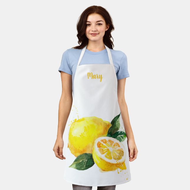 Watercolor Lemon Customisable Apron (Worn)
