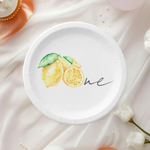 Watercolor Lemon First Birthday Party Paper Plate