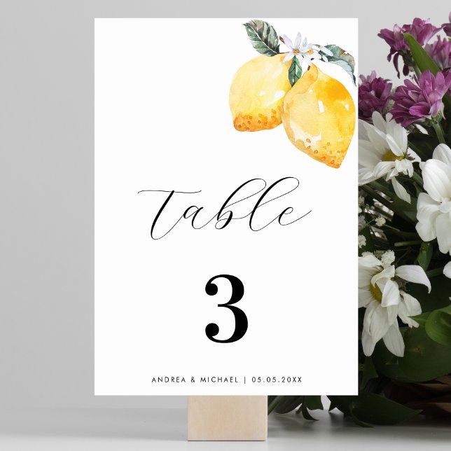 Watercolor Lemon Floral Spanish Italian Wedding Table Number (Creator Uploaded)