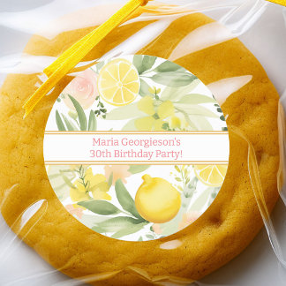 Watercolor Lemon Floral Themed Birthday Party Classic Round Sticker
