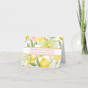 Watercolor Lemon Floral Themed Birthday Party  Thank You Card