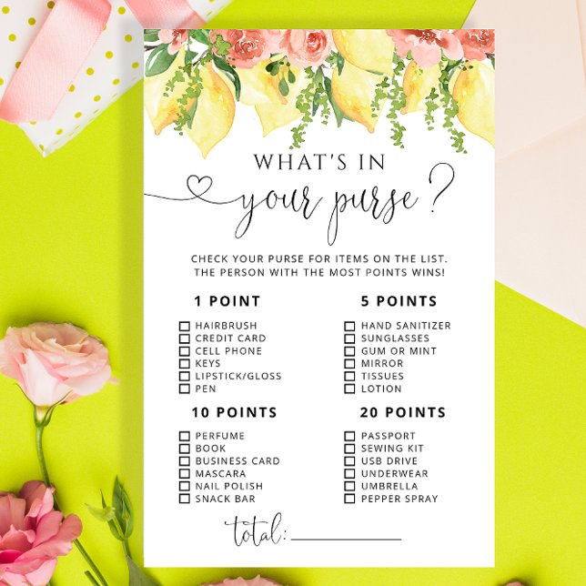 Watercolor Lemon Floral What's in Your Purse Game (Creator Uploaded)