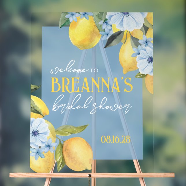 Watercolor Lemon & Flower Acrylic Welcome Sign (Neutral)