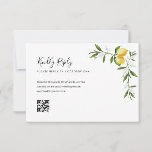 watercolor lemon foliage QR Code RSVP card