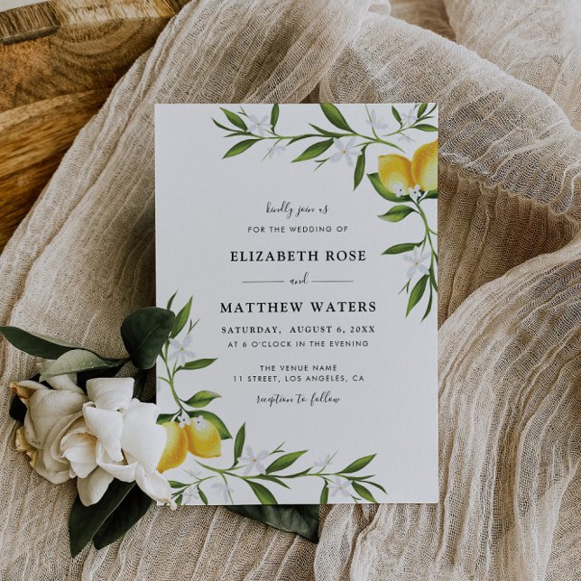 watercolor lemon foliage wedding invitation (Creator Uploaded)