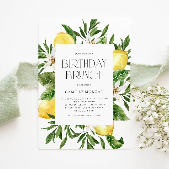 Watercolor Lemon Frame Botanical Birthday Brunch Invitation (Creator Uploaded)