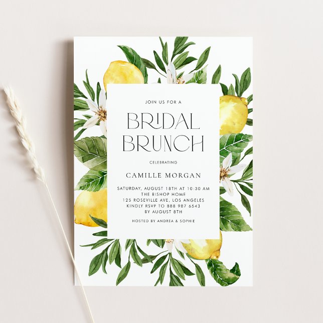 Watercolor Lemon Frame Botanical Bridal Brunch Invitation (Creator Uploaded)