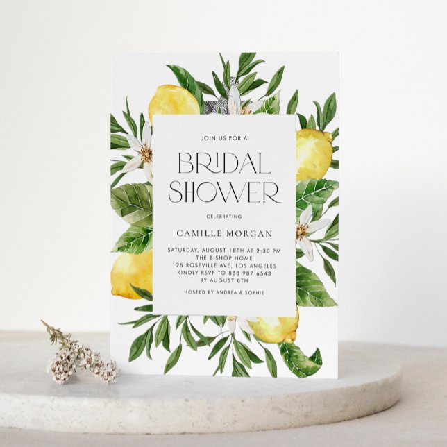 Watercolor Lemon Frame Botanical Bridal Shower Invitation (Creator Uploaded)