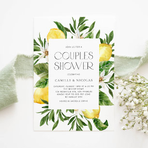 Watercolor Lemon Frame Botanical Couples Shower Invitation