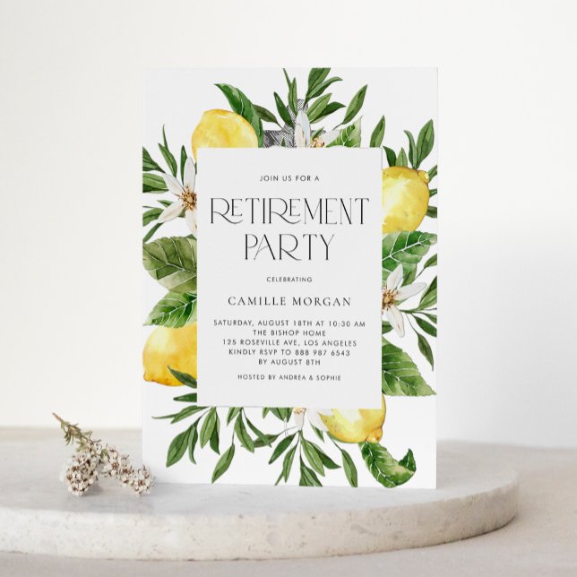Watercolor Lemon Frame Botanical Retirement Party Invitation (Creator Uploaded)